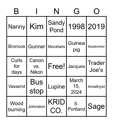 Krista's Bridal Shower Bingo Card