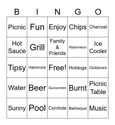Back Yard Bash Bingo Card