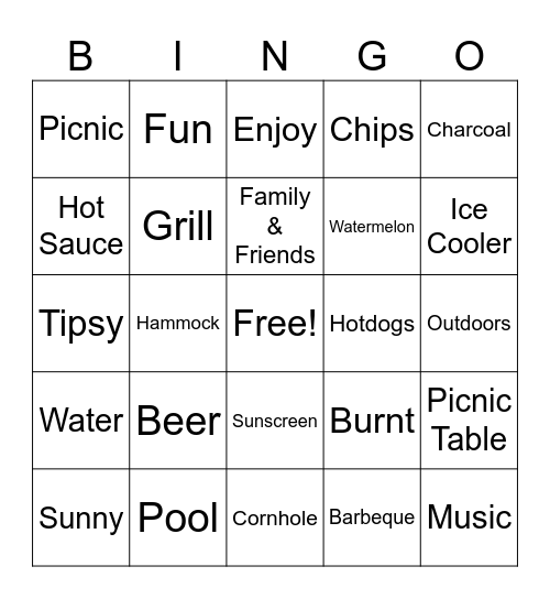 Back Yard Bash Bingo Card
