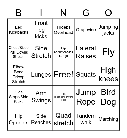 Vanessa's Fitness Bingo Card