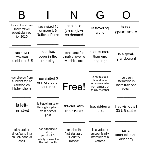 Ice Breaker Bingo Card