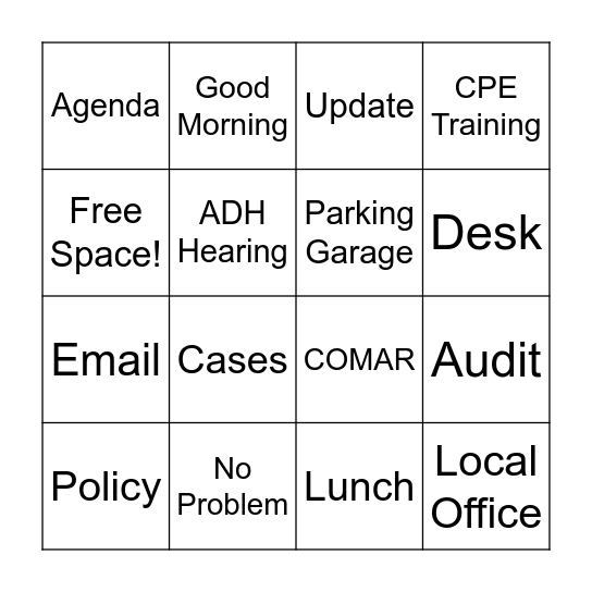 OIG Bingo Card