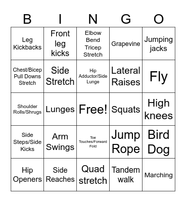 Vanessa's Fitness Bingo Card