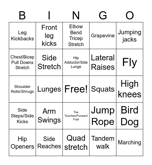 Vanessa's Fitness Bingo Card