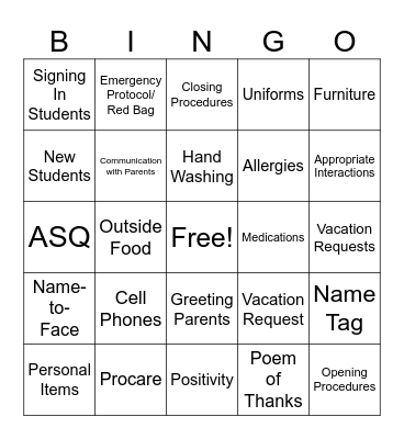 Untitled Bingo Card