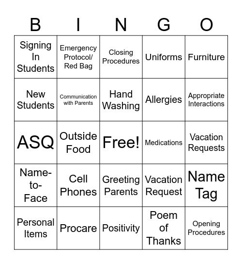 Untitled Bingo Card