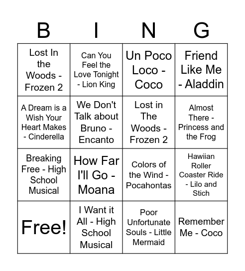 SINGO Bingo Card
