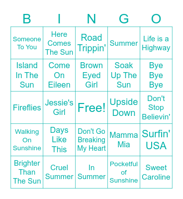 Summer Music Bingo Card