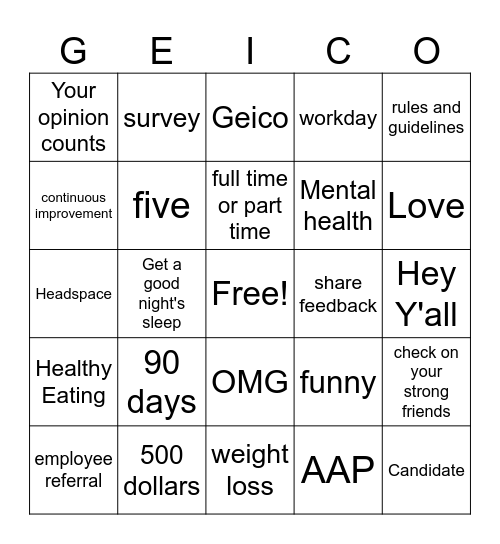 Final 15 BINGO Card