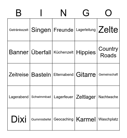 Zeltlagerbingo Card