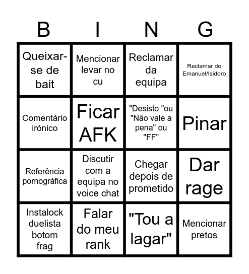 Bingo do Samuel Bingo Card