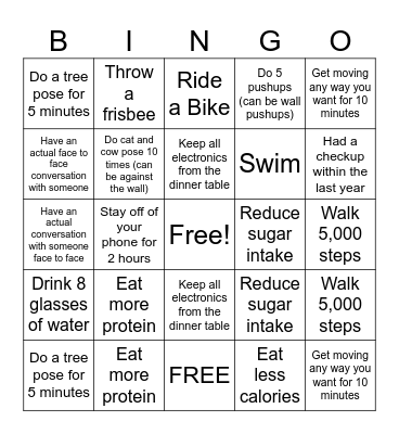 Fitness Challenge 2025 Bingo Card