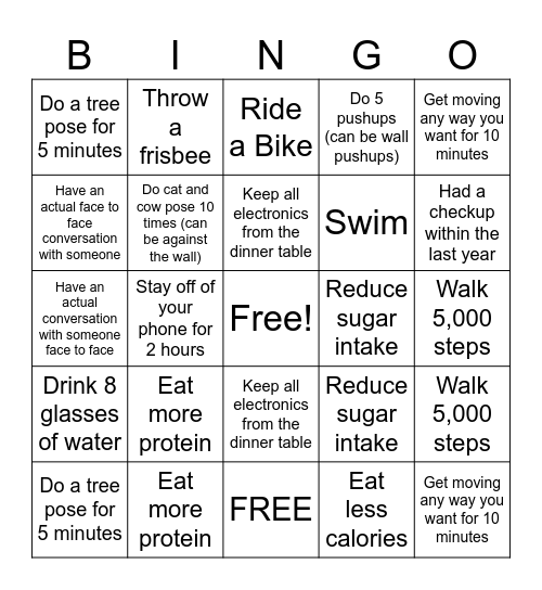 Fitness Challenge 2025 Bingo Card