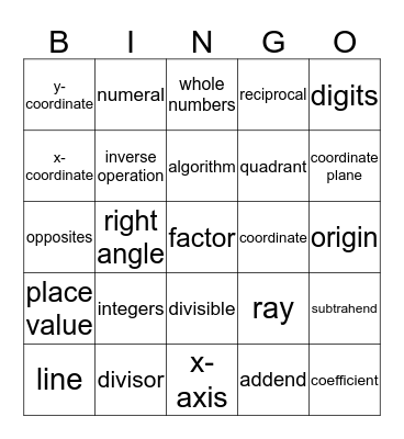Math Bingo Card