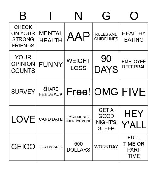 FINAL 15 BINGO Card