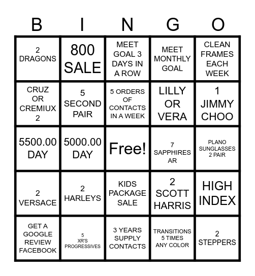 OPTICAL BINGO Card