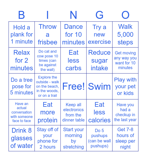 Fitness Challenge 2025 Bingo Card