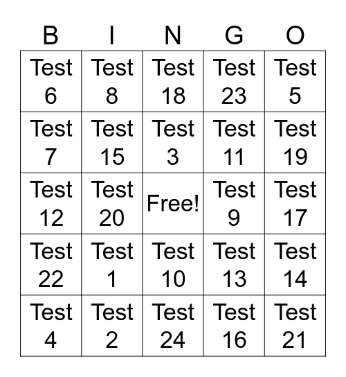 TEST BINGO Card