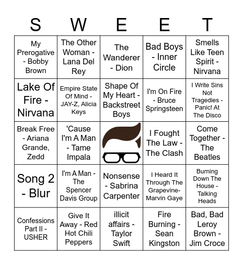 Sweet Avenue 7/22 Music Bingo Card