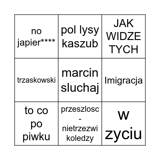 8x8 BINGO Card