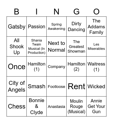 DUETS 16 BAR Bingo Card