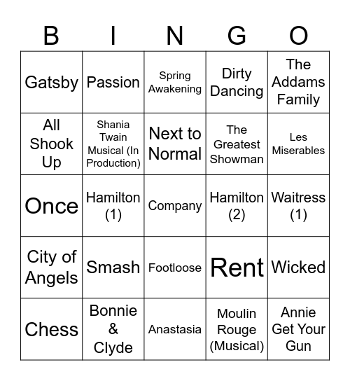 DUETS 16 BAR Bingo Card