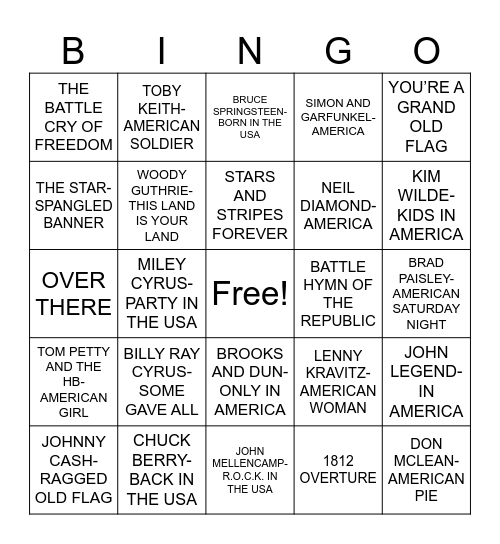 'MERICA Bingo Card