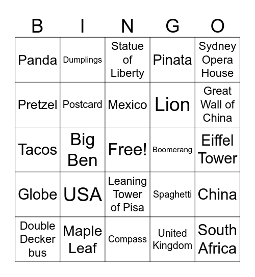 Around The World Bingo Card