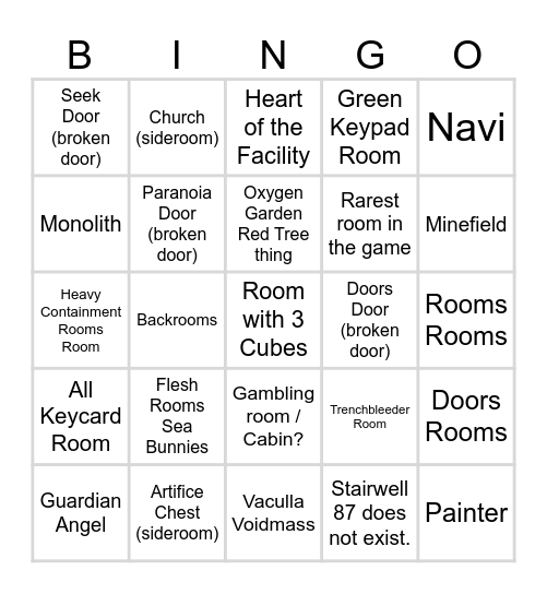 Pressure Rare Rooms Bingo Card