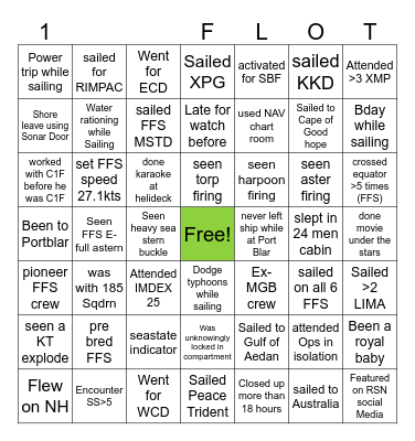First Flotilla Anniversary Bingo Card