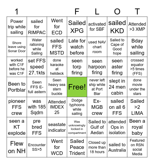 First Flotilla Anniversary Bingo Card