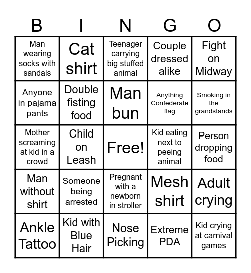 Bedford County Fair Bingo Card