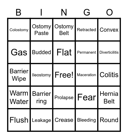 Ostomy Bingo Card