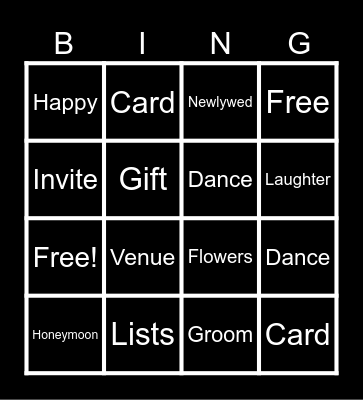 Reception Bingo Card