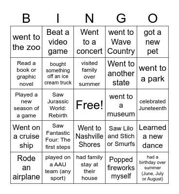 Summer 2025 Bingo Card
