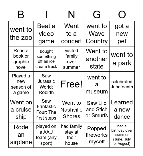 Summer 2025 Bingo Card