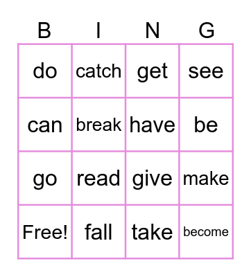 Irregular verbs Bingo Card