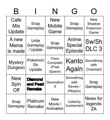 Pokemon Presents Bingo Card