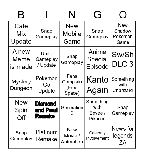 Pokemon Presents Bingo Card
