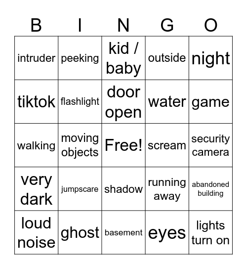 try not to scare Bingo Card