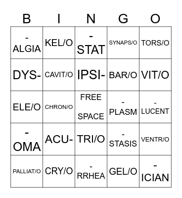 MED TERM elements 3 Bingo Card