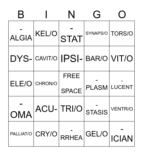 MED TERM elements 3 Bingo Card