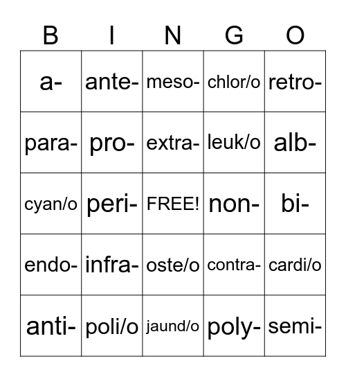 Med Term elements 5 Bingo Card