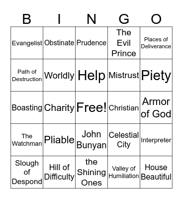 Pilgrim's Progress Bingo Card