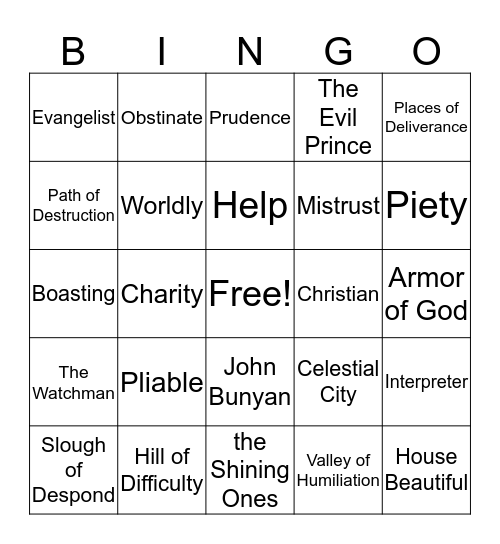 Pilgrim's Progress Bingo Card