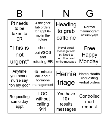 TRIAGE BINGO Card