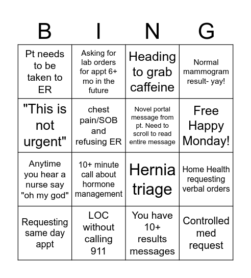 TRIAGE BINGO Card