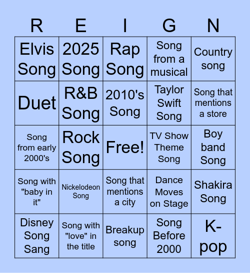 Karaoke Bingo Card