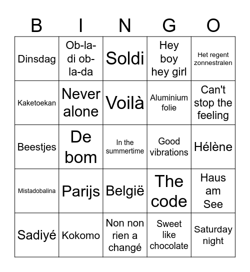 Auto liedjes bingo Card