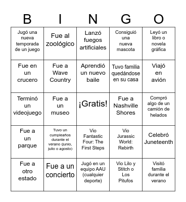 Summer Bingo Spanish Bingo Card